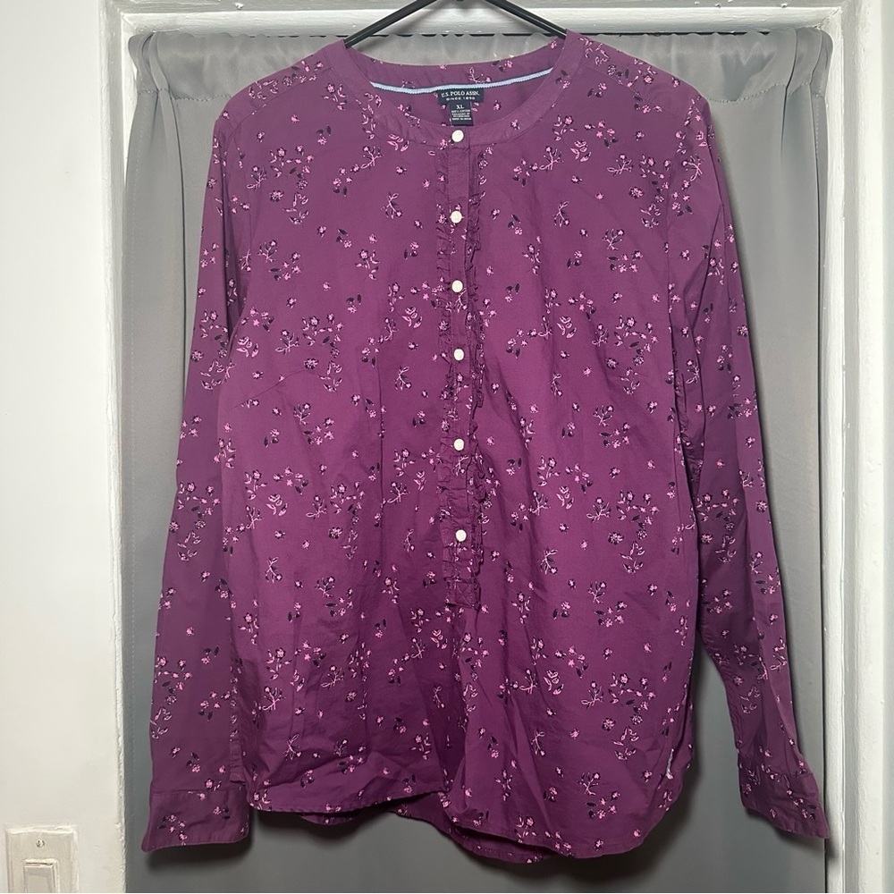 US Polo Assn Purple Floral Button-Up Women's Top XL
